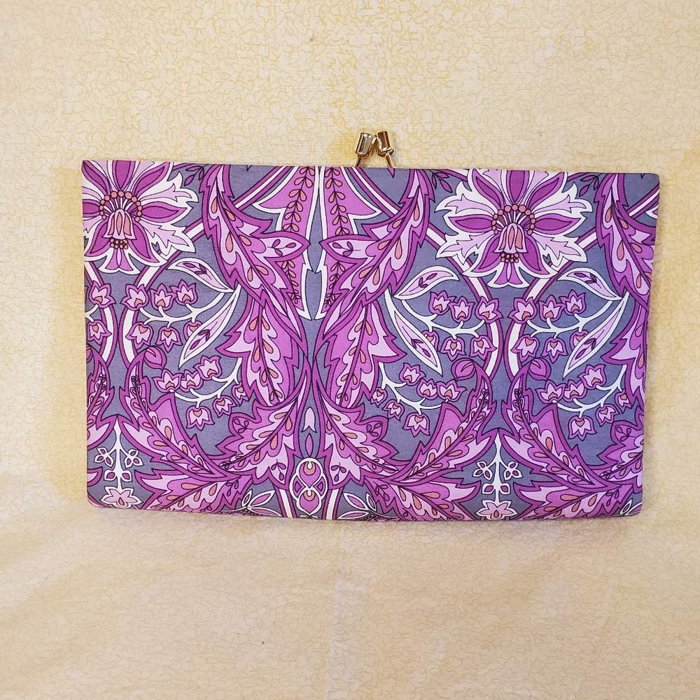 Banana Republic Mod Purple Paisley Satin Evening Cocktail Party Clutch